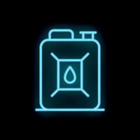 Blue neon sign of jerrycan with drop inside on black background vector