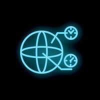 Neon icon of globe connecting with time zones representing global business hours vector