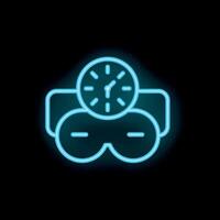 Neon icon of sleep mask and clock representing sleep time vector