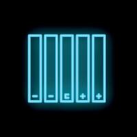 Blue neon battery charging status indicator on black background vector