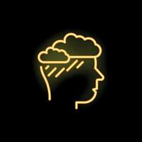 Neon icon of human head experiencing raining clouds thought process vector