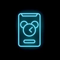 Neon sign of smartphone displaying clock app with back arrow button vector