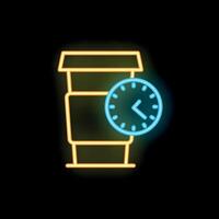 Neon sign of coffee break time with clock showing five o'clock vector