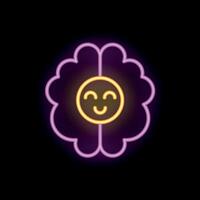 Neon brain with smiling face representing positive thinking vector
