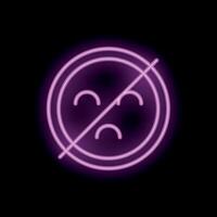 Neon sign showing a crossed out sad face on a black background vector