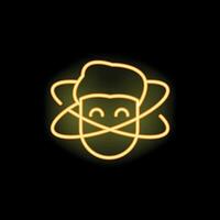 Neon sign representing a smiling face surrounded by an atom vector
