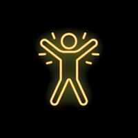 Neon style pictogram of a person celebrating with arms raised vector
