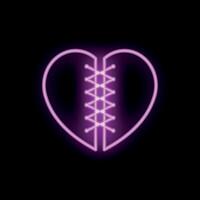 Neon heart being mended with a pink zipper on black background vector