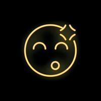 Neon emoticon expressing confusion with open mouth and raised eyebrows vector