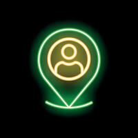 Neon green icon showing location of a person vector