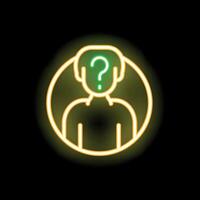 Neon icon of a person with question mark inside head vector