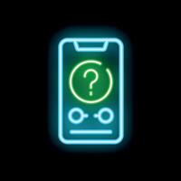 Neon sign showing smartphone displaying question mark inside circle vector
