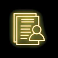 Neon icon of documents with user profile representing online registration process vector