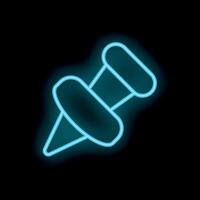 Neon blue push pin shining on black background vector