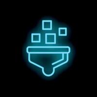 Neon funnel filtering data information on black background vector