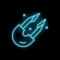 Blue neon spaceship icon glowing on dark background vector