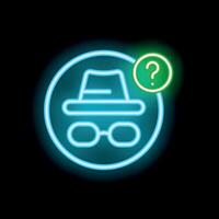 Neon sign representing incognito browsing with question mark on black background vector