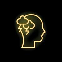Neon style icon representing brainstorming with lightning and clouds vector
