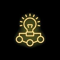 Neon yellow lightbulb shining over a network of connected circles on a black background vector