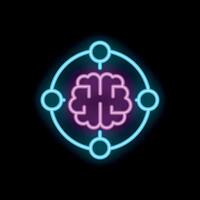 Neon icon of a brain surrounded by connections representing artificial intelligence vector