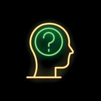 Neon style icon of human head with question mark inside vector