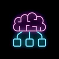 Neon style icon representing cloud computing with brain for server vector