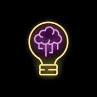 Neon icon of lightbulb with raining cloud representing brainstorming and ideas vector