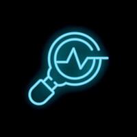 Neon icon of magnifying glass analyzing a cardiogram vector