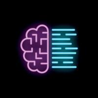 Neon brain sending information data through digital signals vector