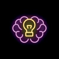 Neon icon of brain generating idea lightbulb vector