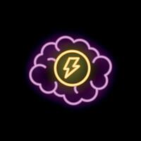 Neon sign representing brain with light bulb for idea generation and brainstorming vector