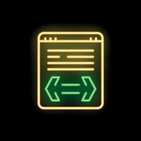 Neon glowing web page code optimization icon on black background vector