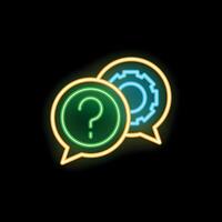 Neon icon of speech bubbles showing question mark and gear vector