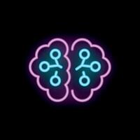 Neon brain icon representing artificial intelligence and technology vector