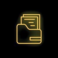 Neon yellow folder icon glowing on dark background vector