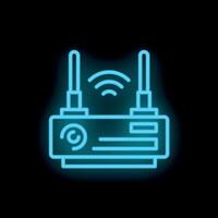 Neon blue icon of a router emitting a wifi signal vector