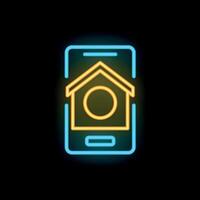 Neon icon of smartphone displaying house symbol for smart home technology vector