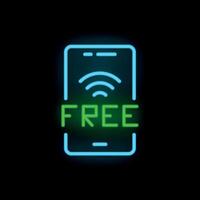 Neon icon of smartphone showing free wifi connection vector