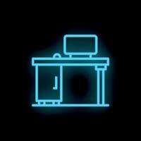 Neon office desk with computer shining in the dark vector