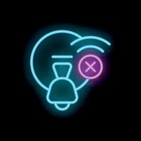 Neon icon of a bell with wifi signal and a cross signifying no notification vector