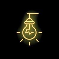 Neon lightbulb shining brightly on black background vector
