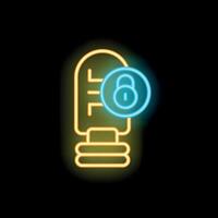 Neon icon of server being locked with padlock for data security vector