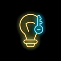 Neon icon of key unlocking a light bulb idea vector