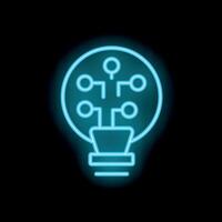 Neon blue light bulb glowing with network connections inside representing tech idea vector