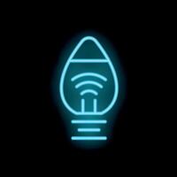 Neon smart light bulb icon glowing against black background vector