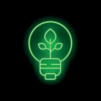 Green neon lightbulb with sprout growing inside for green energy concept vector