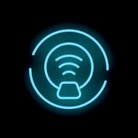 Neon sign of wireless charging for smartphone on black background vector