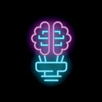 Neon brain transforming into a light bulb symbolizing ideas and innovation vector