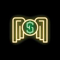 Neon sign showing money falling from above on black background vector