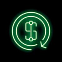 Green neon sign representing the concept of recurring payment with a dollar symbol rotating with an arrow vector